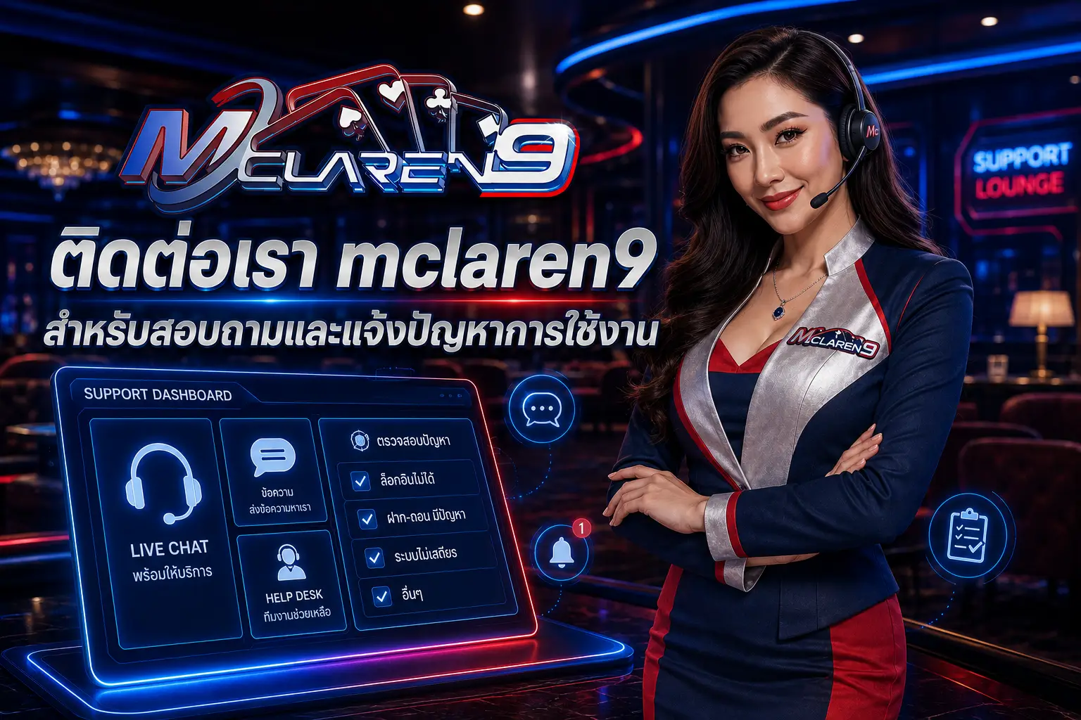ติดต่อเรา mclaren9 สำหรับสอบถามและแจ้งปัญหาการใช้งาน
